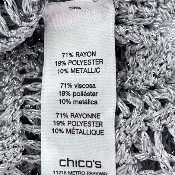 Chico’s Shine Stitch Theodora Pullover Sweater Womens 0 (S) Silver Open Knit - Picture 8 of 12